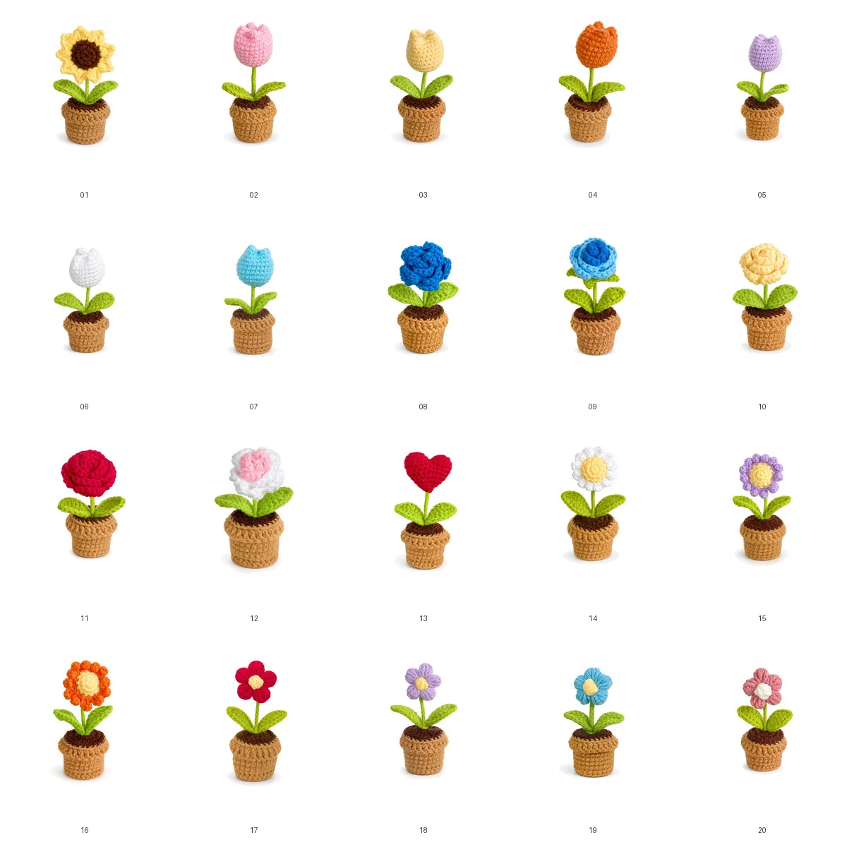 Handgemachte Häkel-Topfpflanze Süße Geklopfte Blume Sonnenblume Tulpe Rose Gänseblümchen Schreibtisch Dekor Künstliche Topfpflanzen