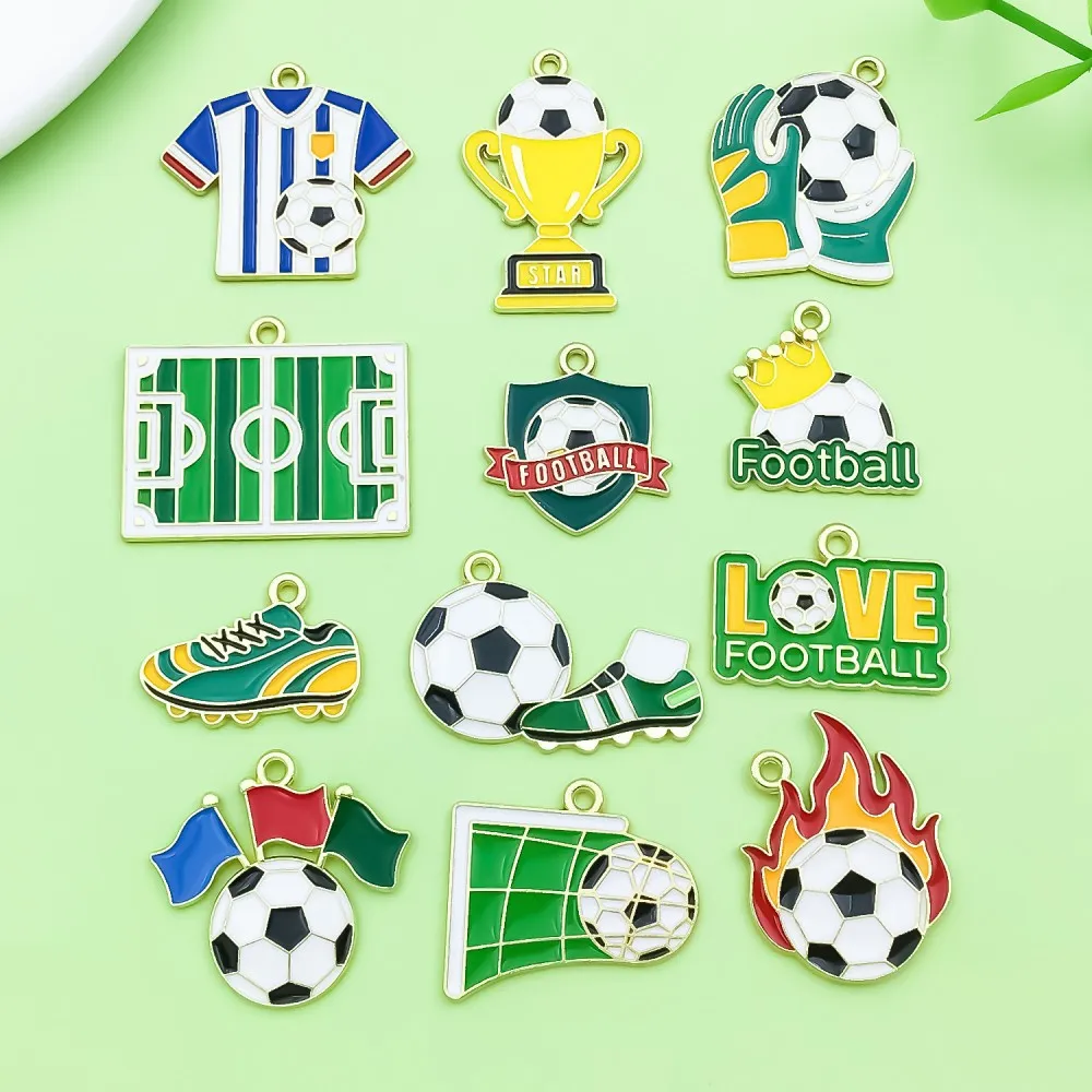 Breloques et Pendentifs Mixtes en Alliage de Zinc Émaillé Motif Football Style Sport Accessoires de Fabrication de Bijoux DIY pour Bracelets et Colliers