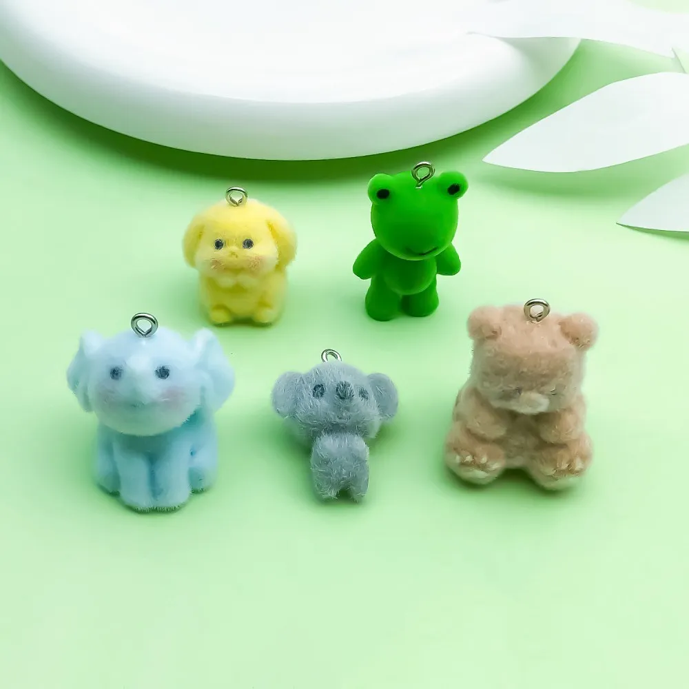 Cute Flocked Resin Animal Charms Mixed Cartoon 3D Pendants DIY Jewelry Making Accessories Craft Findings