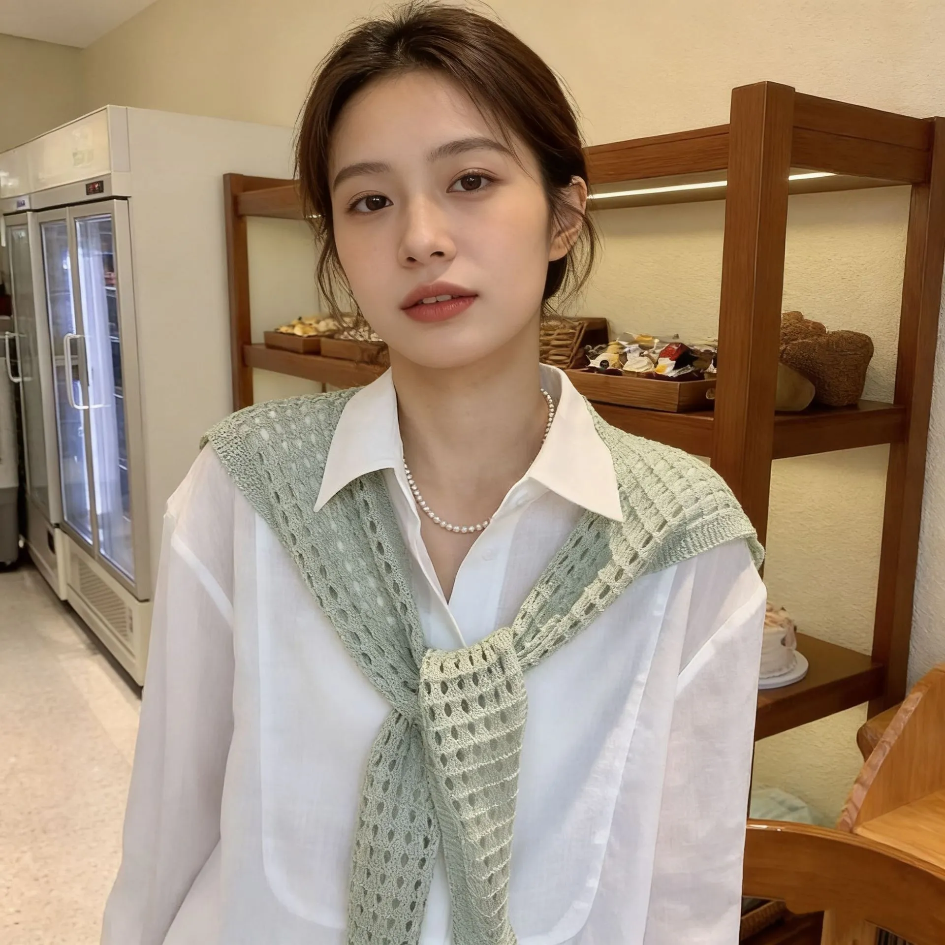 Women Hollow Out Knit Shawl False Collar Tie Up Air Conditioned Room Cape Summer Decorative Wrap Scarf