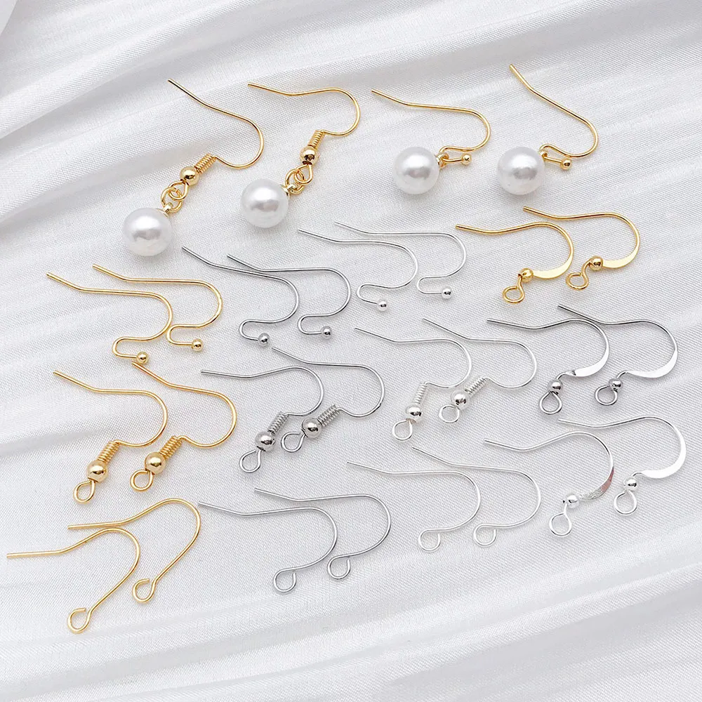 Crochets de Boucles d'Oreilles Plats Électroplaqués en Cuivre avec Perle Accessoires de Fabrication de Bijoux DIY Dorés et Argentés