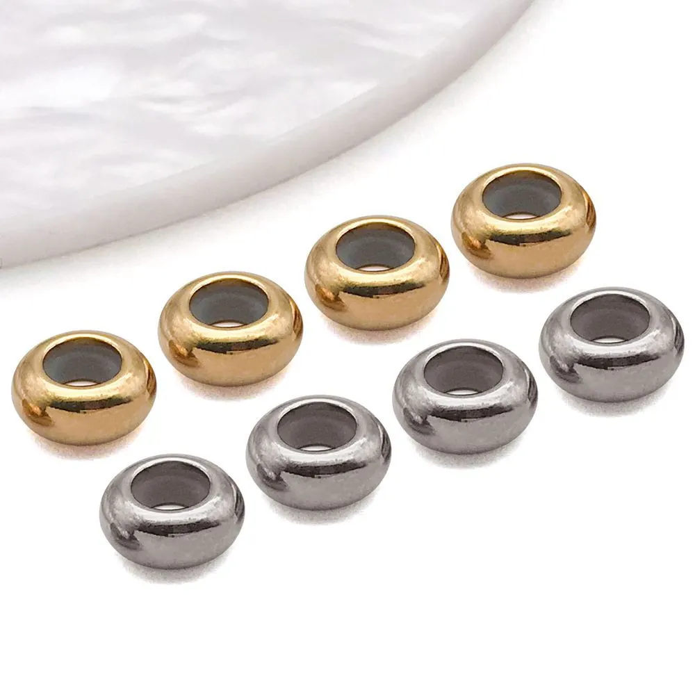 Stainless Steel Round Spacer Beads Vacuum Electroplated Through-Hole Flat Beads For DIY Bracelet Necklace