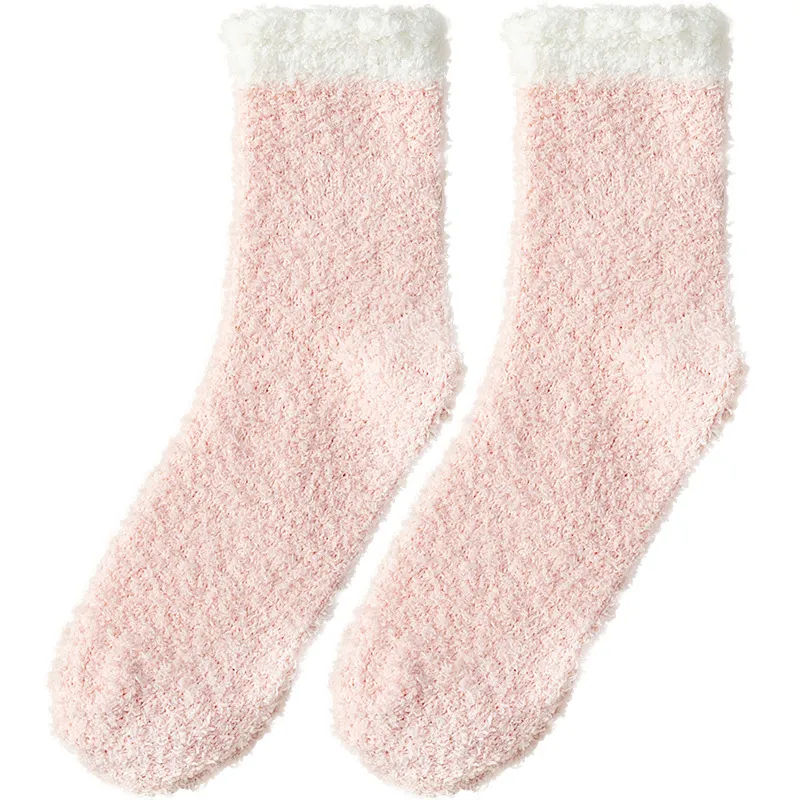 Chaussettes de Sommeil en Velours Corail Épaissi d'Hiver pour Femmes Chaussettes de Maison Douces et Chaudes en Polaire pour Femmes