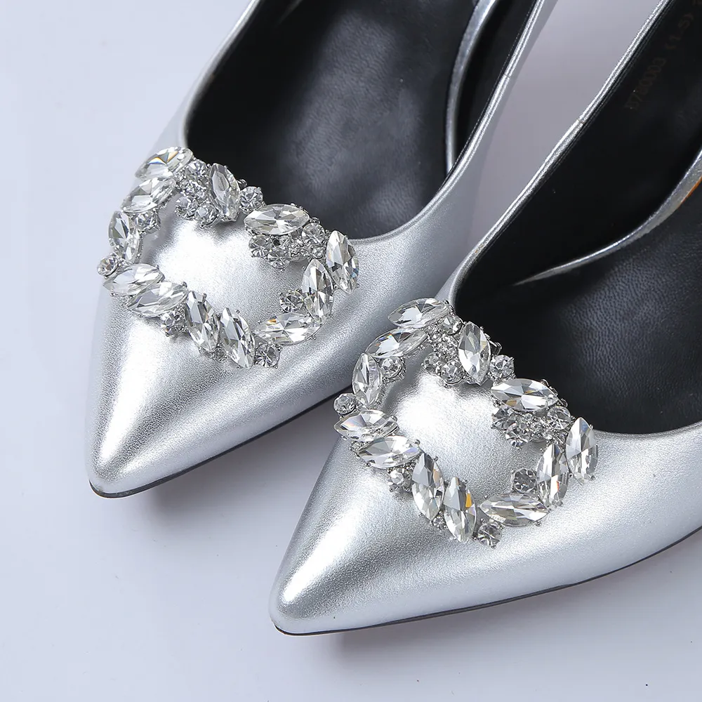 Exquisite High Heel Shoe Clips Rhinestone Square Buckle Shiny Shoe Flower Accessories Elegant Women Footwear