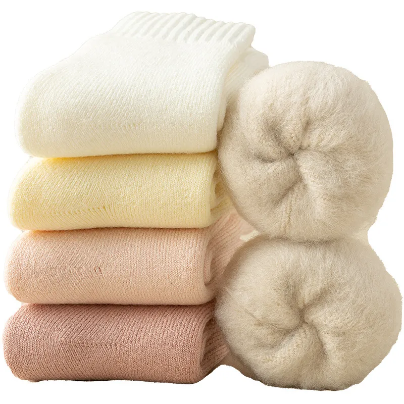 Womens Winter Thickened Cashmere Thermal Socks Solid Color Fleece Lined Mid Calf Cold Weather Cozy Sleep Socks