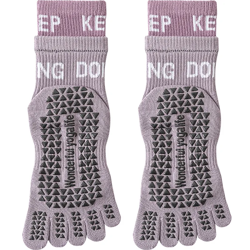 Chaussettes de Yoga à Cinq Orteils pour Femmes Professionnelles Antidérapantes Pilates Fitness Danse Sport Coton Respirantes
