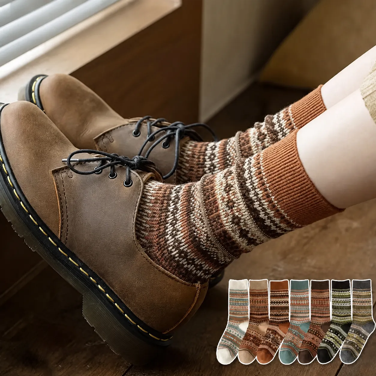 Donna Retro Etnico Geometrico Jacquard A Metà Polpaccio Calzini Slouch Autunno Inverno Caldo Casual Misto Cotone Moda