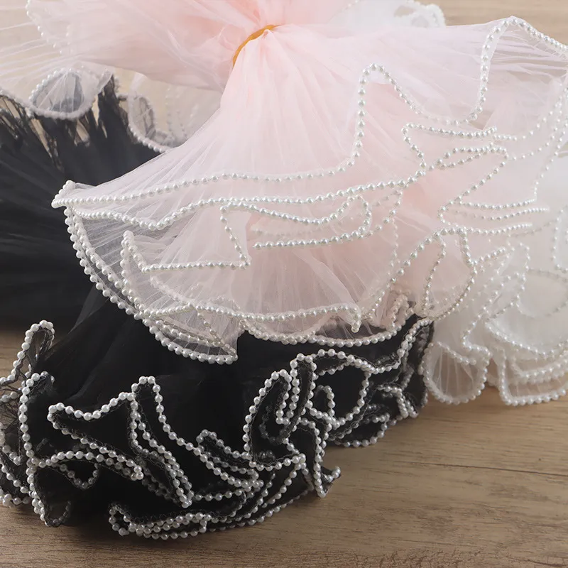 Filet de Fil Ondulé de Perles Couleur Unie Matériel d'Emballage de Fleurs Ruban de Tulle Plissé pour Bouquet Cadeau Décoration DIY