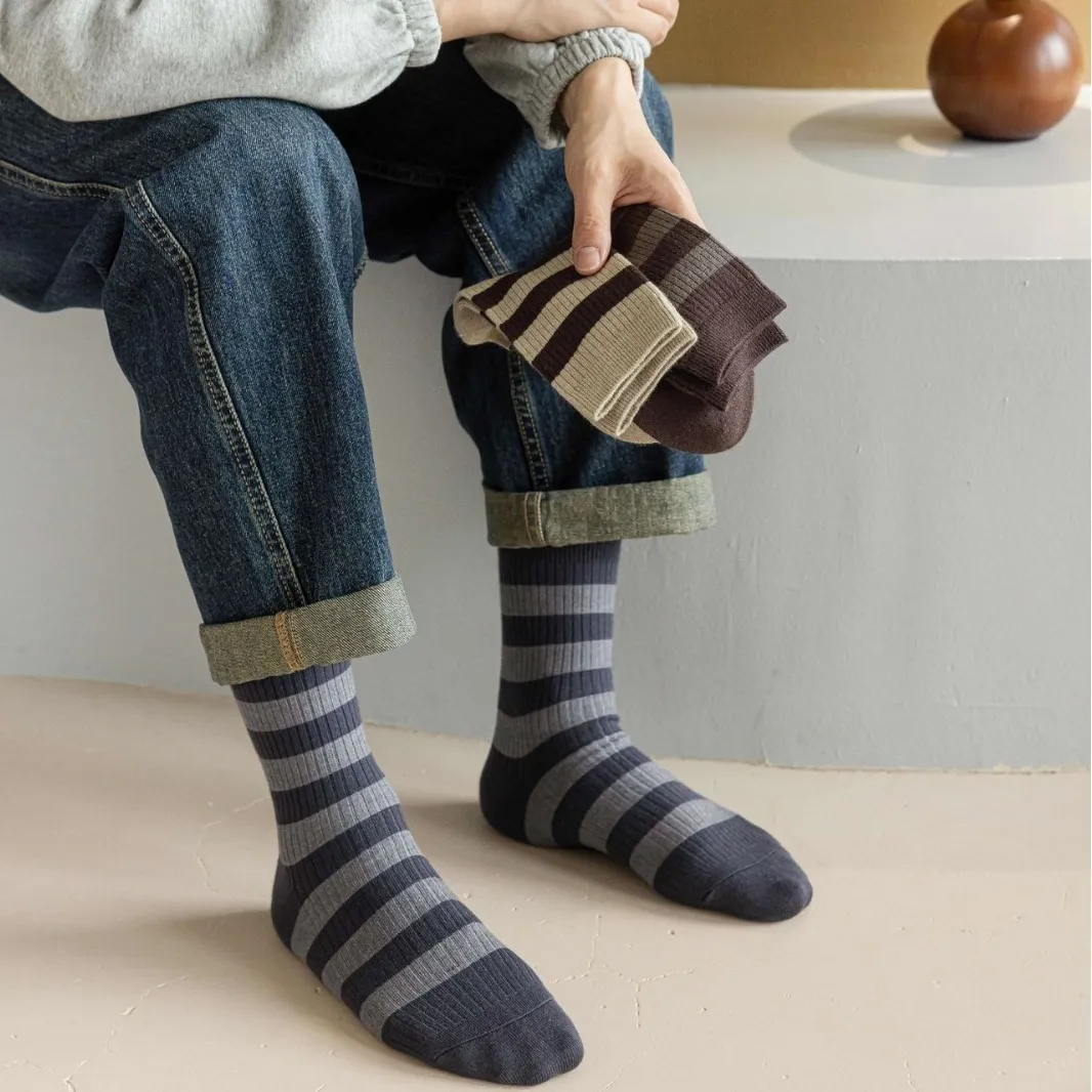 Chaussettes Mi-Mollet en Cachemire pour Hommes Hiver Décontracté Chaud Rayé Doux Confortable Mode Rétro Affaires Quotidien Thermique