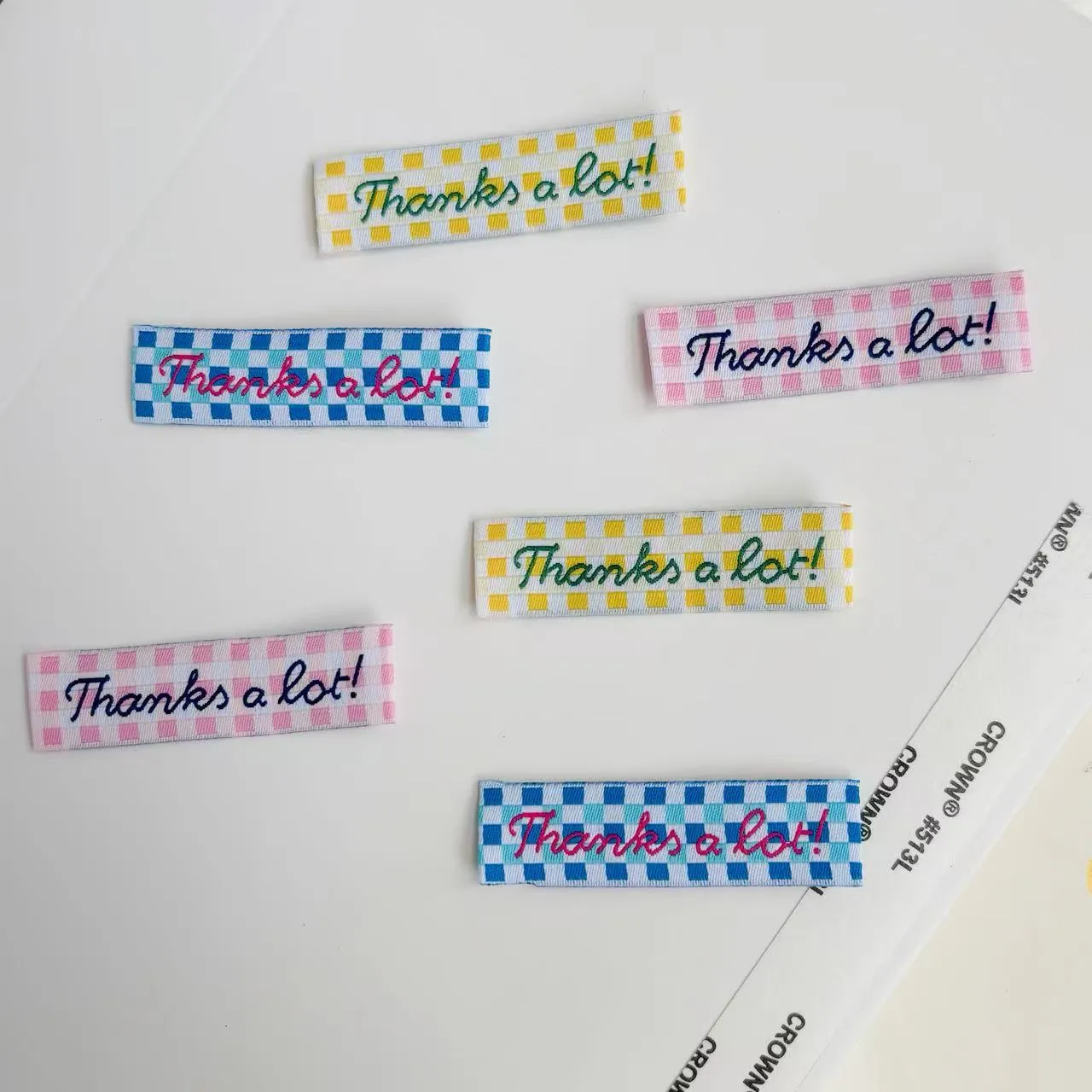 Embroidered Woven Label Plaid Cloth Sticker Thanks A Lot Patch For Garment Bags Shoes Hats DIY Decoration Craft