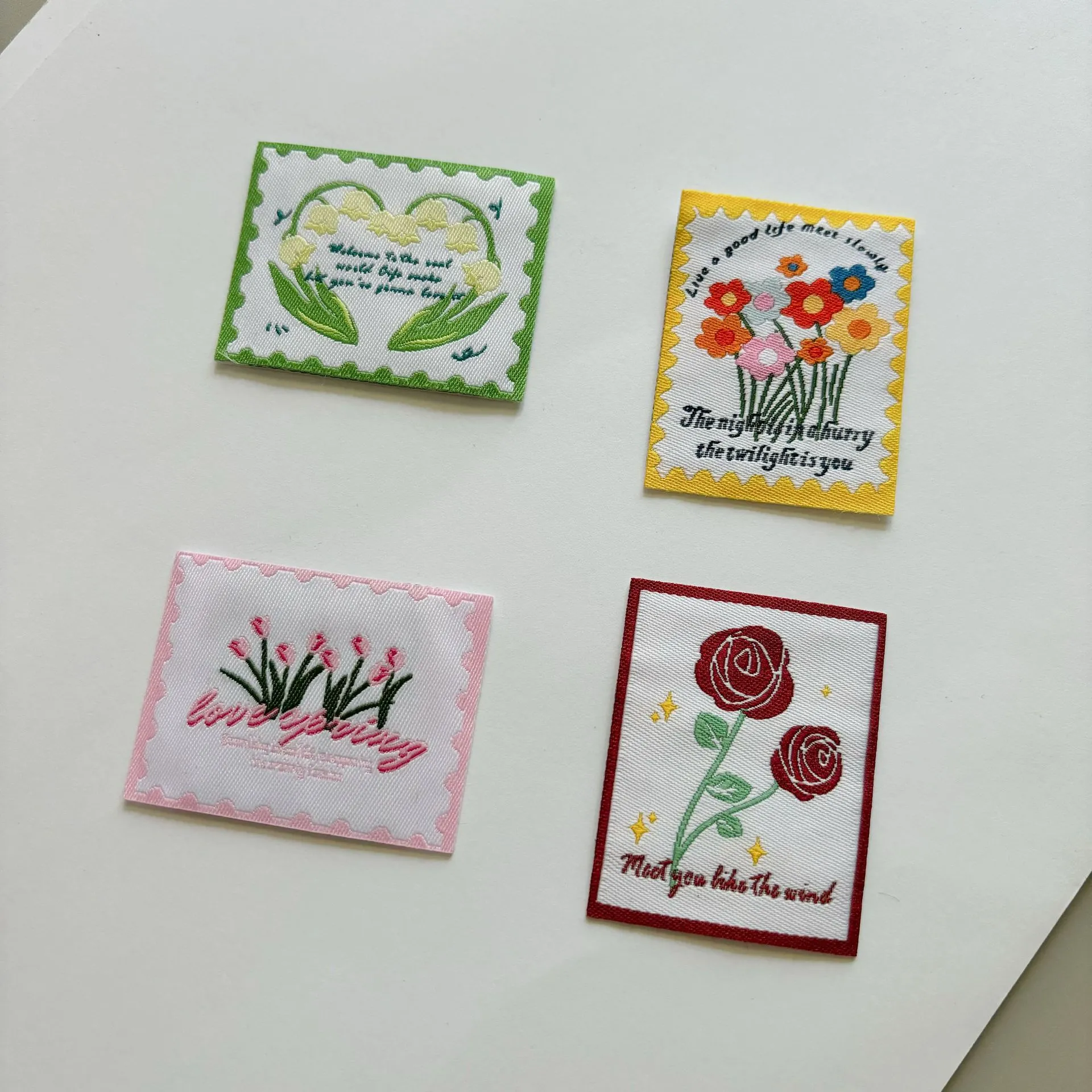 DIY Floral Woven Label Stamp Design Embroidered Patch Clothing Accessories Sunflower Rose Lily Of The Valley Tulip Badge