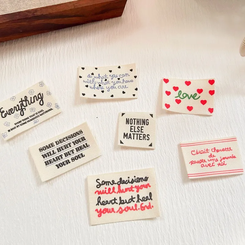 Pure Cotton Woven Labels DIY Sewing Decorative Cloth Patches English Phrases Love Heart Clothing Accessories Garment Trims
