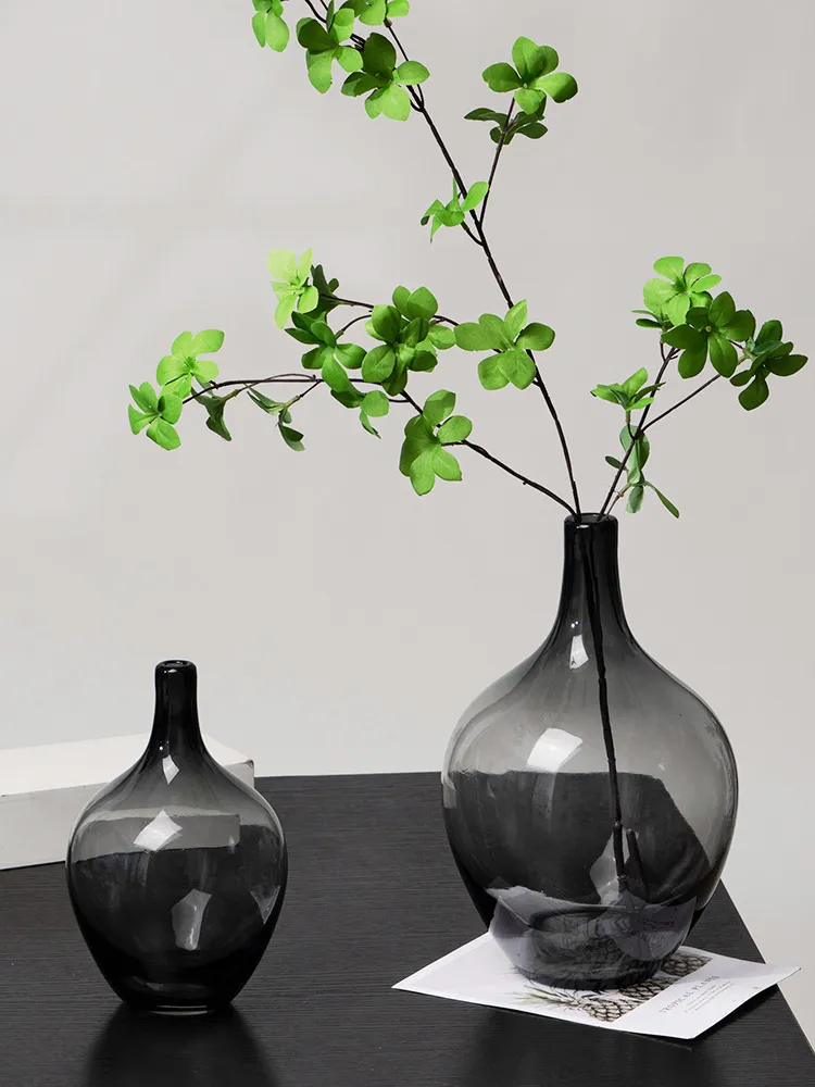 Nordische Klare Glasvase Großer Bauch Transparente Rauchgraue Blumenanordnung Flasche Moderne Desktop Heimdekoration Ornament