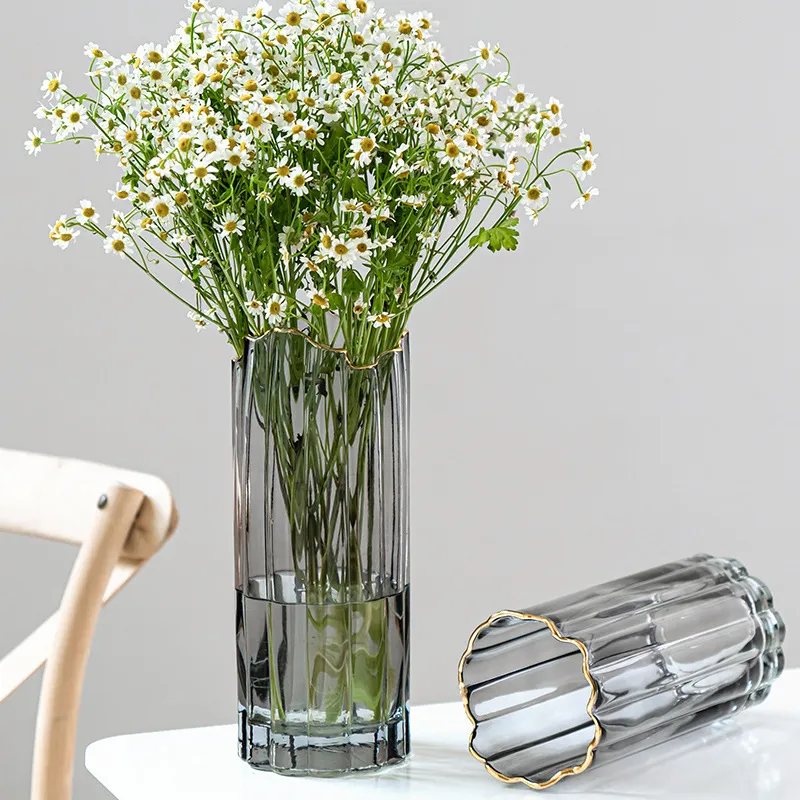 Moderne Minimalistische Vergulde Transparante Glazen Vaas Scandinavische Woonkamer Bloemarrangement Hydroponische Bloempot Huisdecoratie