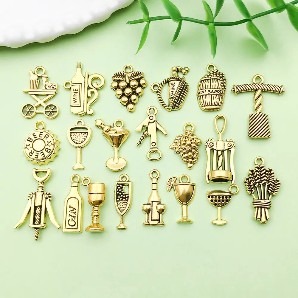 Antique Gold Alloy Wine Series DIY Charms Pendants Assorted Wine Glass Openers Jewelry Accessories For Necklace Bracelet