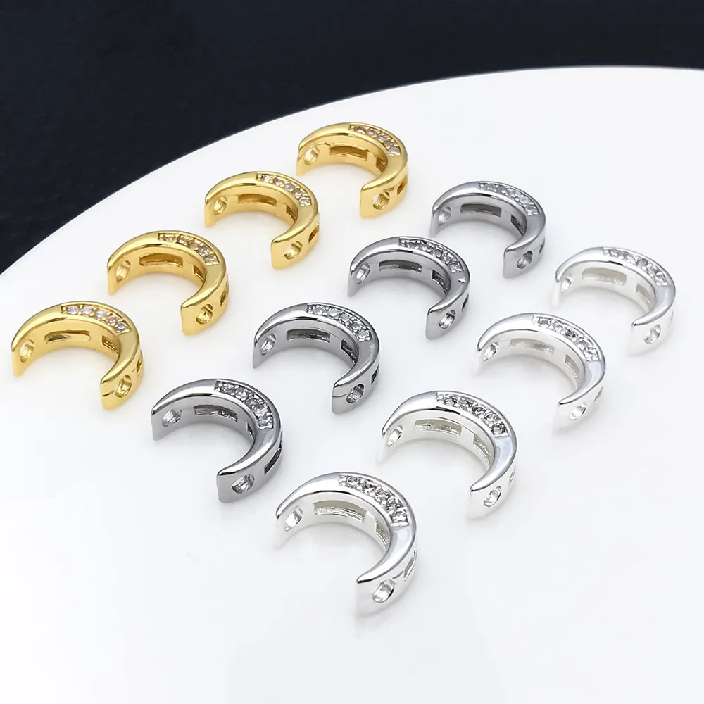 Copper Zirconia Moon Spacer Bead Pendant DIY Jewelry Accessories Gold Silver Platinum Plated Charm Component