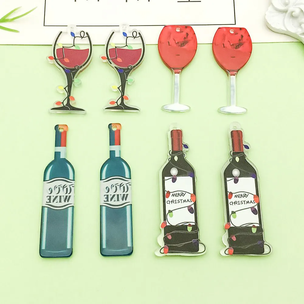 Acrylic Wine Bottle And Goblet Pendant Charms Mixed Set Christmas Theme DIY Jewelry Making Accessories For Bracelet Necklace