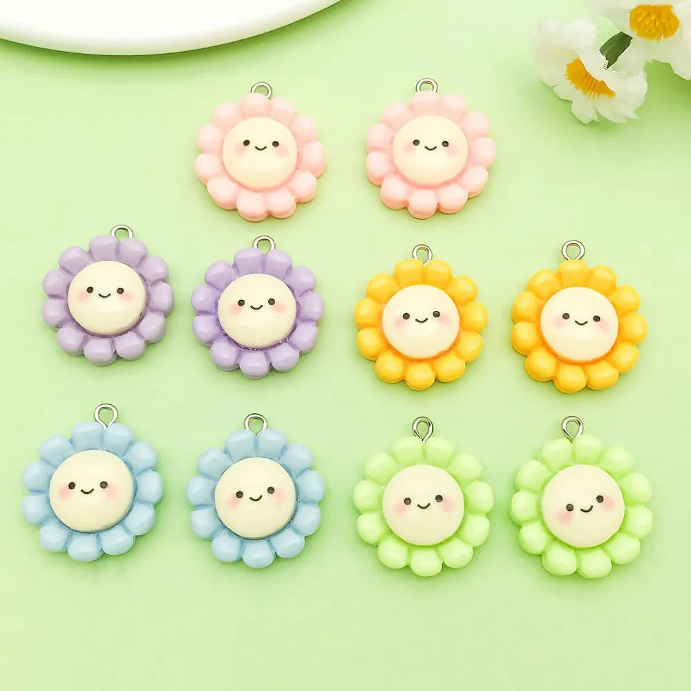 Süßer Harz Sonnenblume Lächeln Gesicht Anhänger Charm Cartoon Blumen DIY Schmuck Zubehör Für Armband Halskette