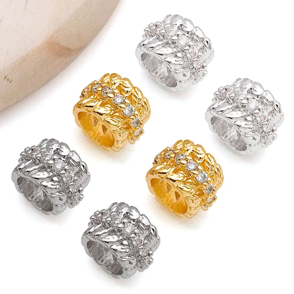 Zinc Alloy Wheat Ear Rhinestone Large Hole Spacer Bead DIY Jewelry Accessory Gold Silver Platinum Plated Charm Pendant