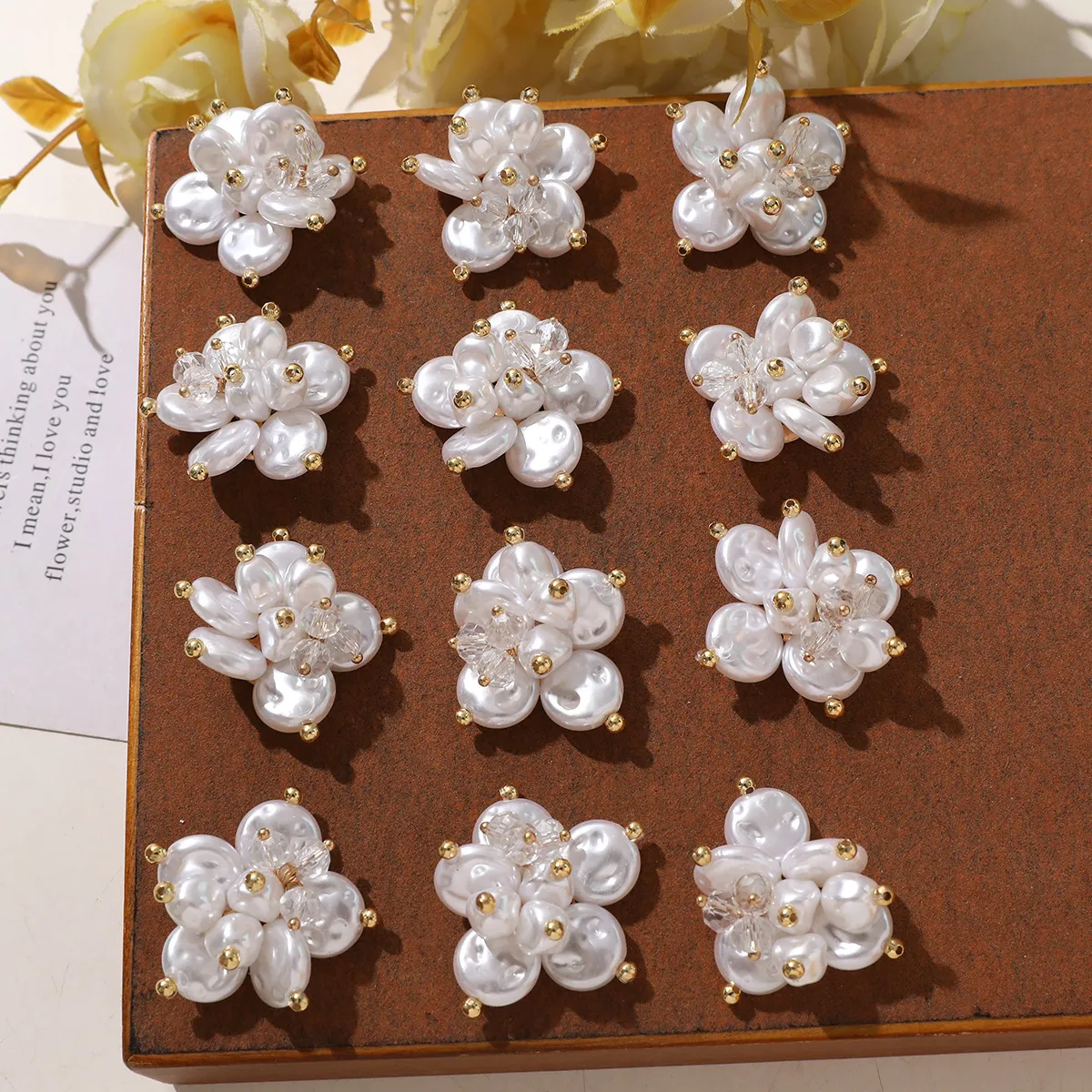 Handmade Camellia Flower DIY Accessory Artificial Pearl Glass Beaded Shoe Clip Brooch Earring Component Jewelry