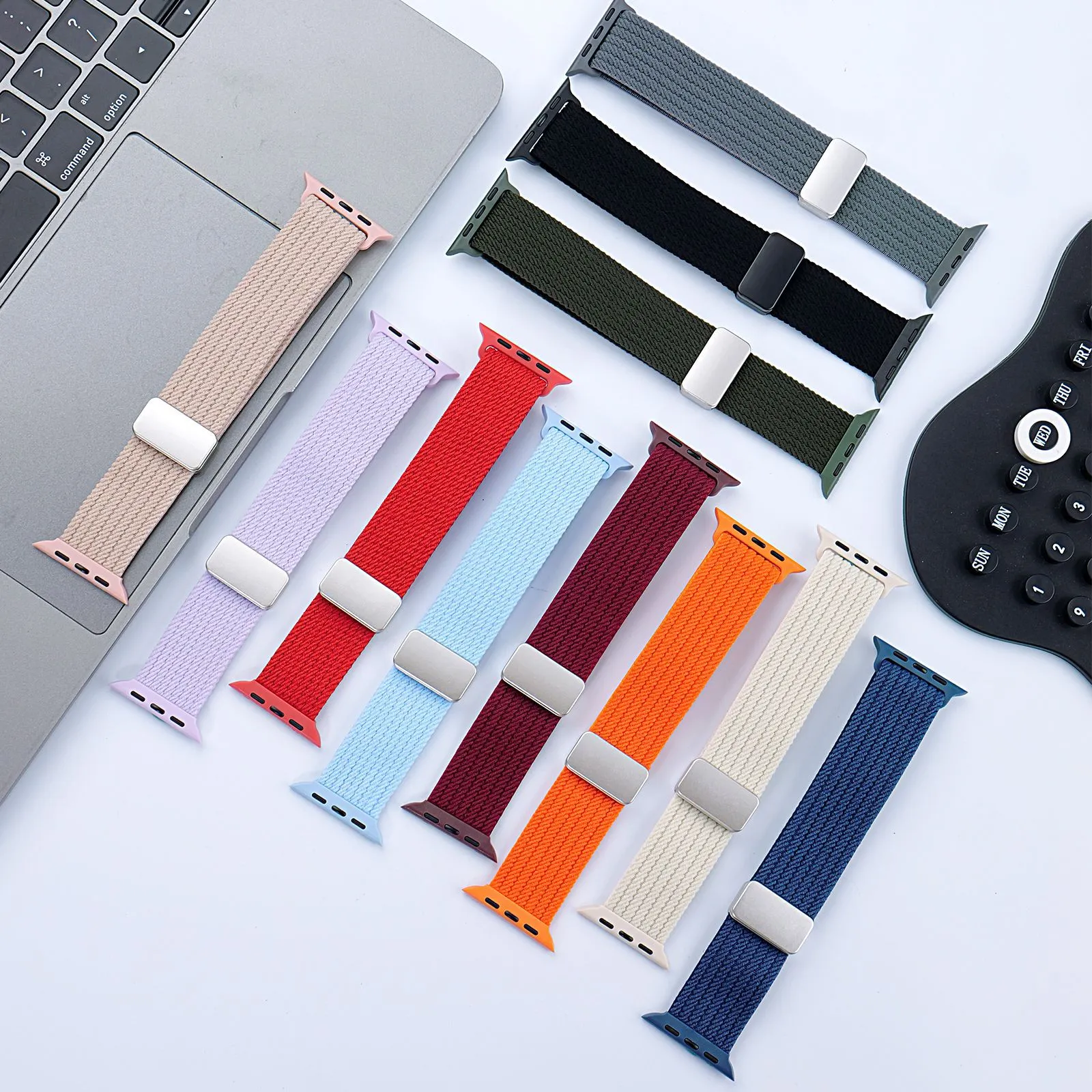 Nylon Woven Magnetic Clasp Watch Band For Apple Watch Ultra Series Striped Replacement Strap Smartwatch Wristband