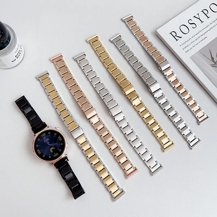Stainless Steel Watch Band Three Bead Metal Folding Clasp Replacement Strap For Women Smartwatch Watch Accessories