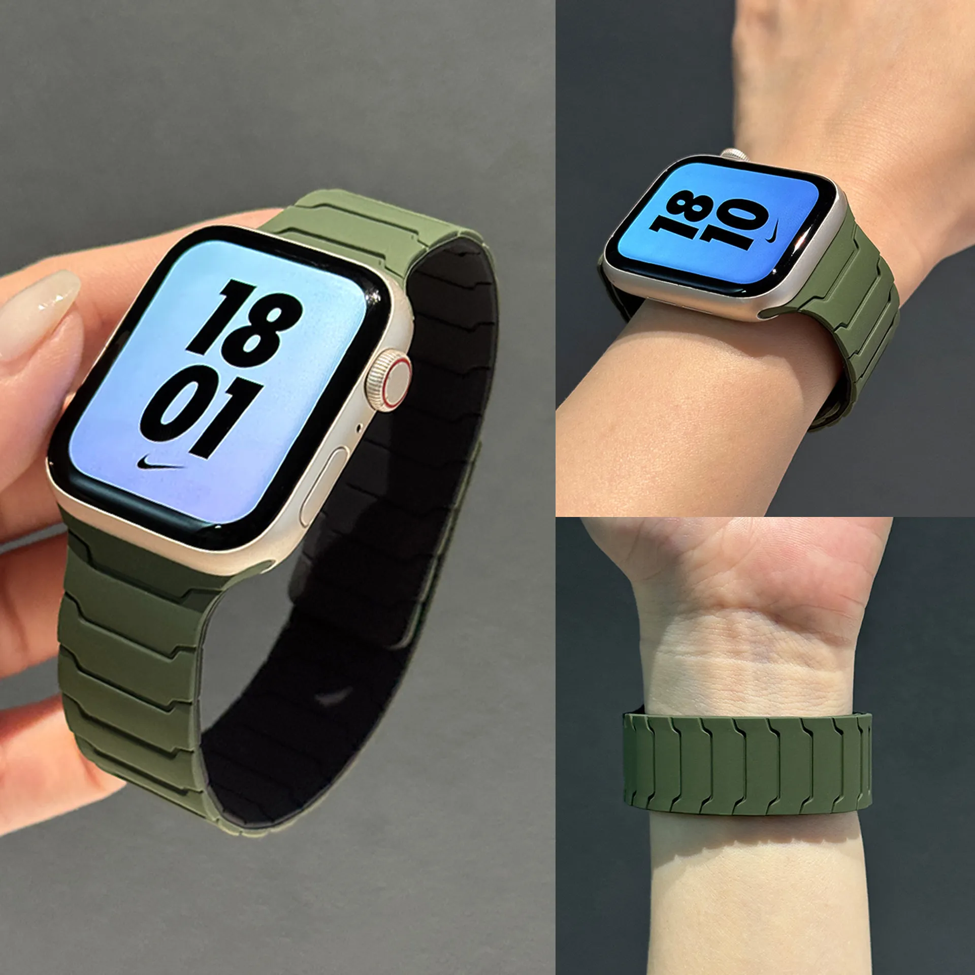 Siliconen Magnetische Horlogeband Armor Sport Vervangende Polsband Comfortabel Zacht Ademend Sluiting Riem Voor Smartwatch