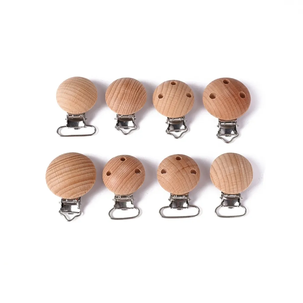Buchenholz Schnullerclip Rund Holz Schnullerhalter Clip Für DIY Baby Beißring Kette Zubehör Neugeborene Kleinkind Beruhigende Stillteile