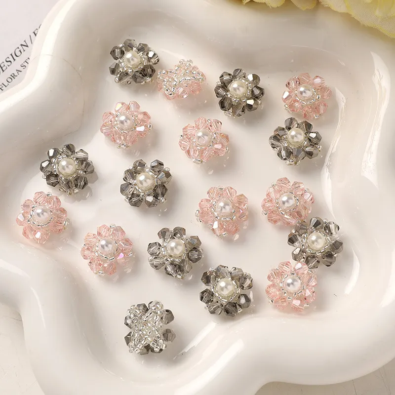 Handmade Crystal Glass And Artificial Pearl Small Flower DIY Accessories For Earrings Hair Clips Craft Jewelry Making