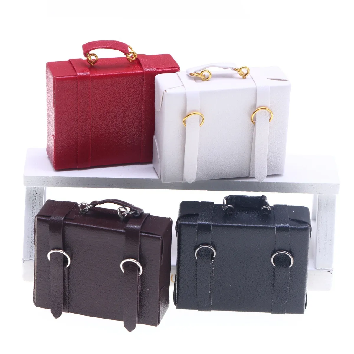 Miniatur Puppenhaus Aktenkoffer Leder Koffer BJD Mini Handtasche Puppenhaus Möbel Modell Spielzeug Heimdekoration Zubehör