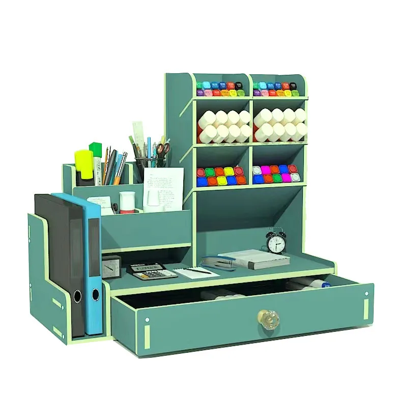 Organisateur de Bureau en Bois Porte-Stylo Incliné Boîte de Rangement Multifonctionnelle pour Papeterie Bureau École Maison
