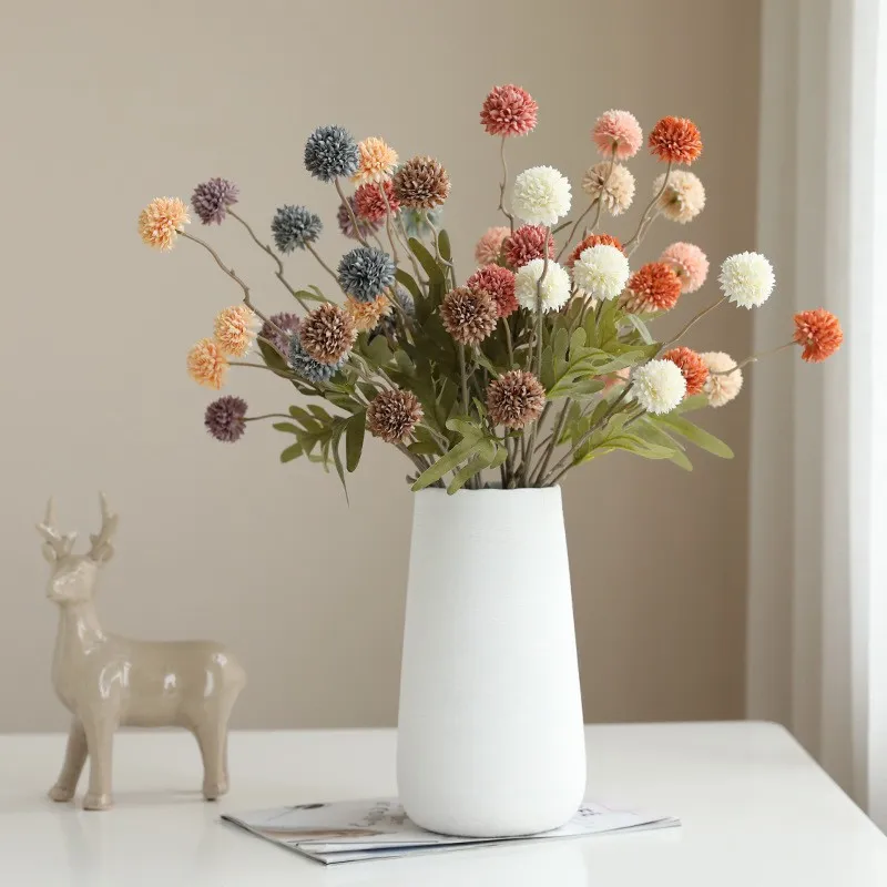 Fleur Artificielle en Soie Chrysanthème Ping-Pong Couleur d'Automne Bouquet de Petites Boules pour Décoration de Mariage Maison