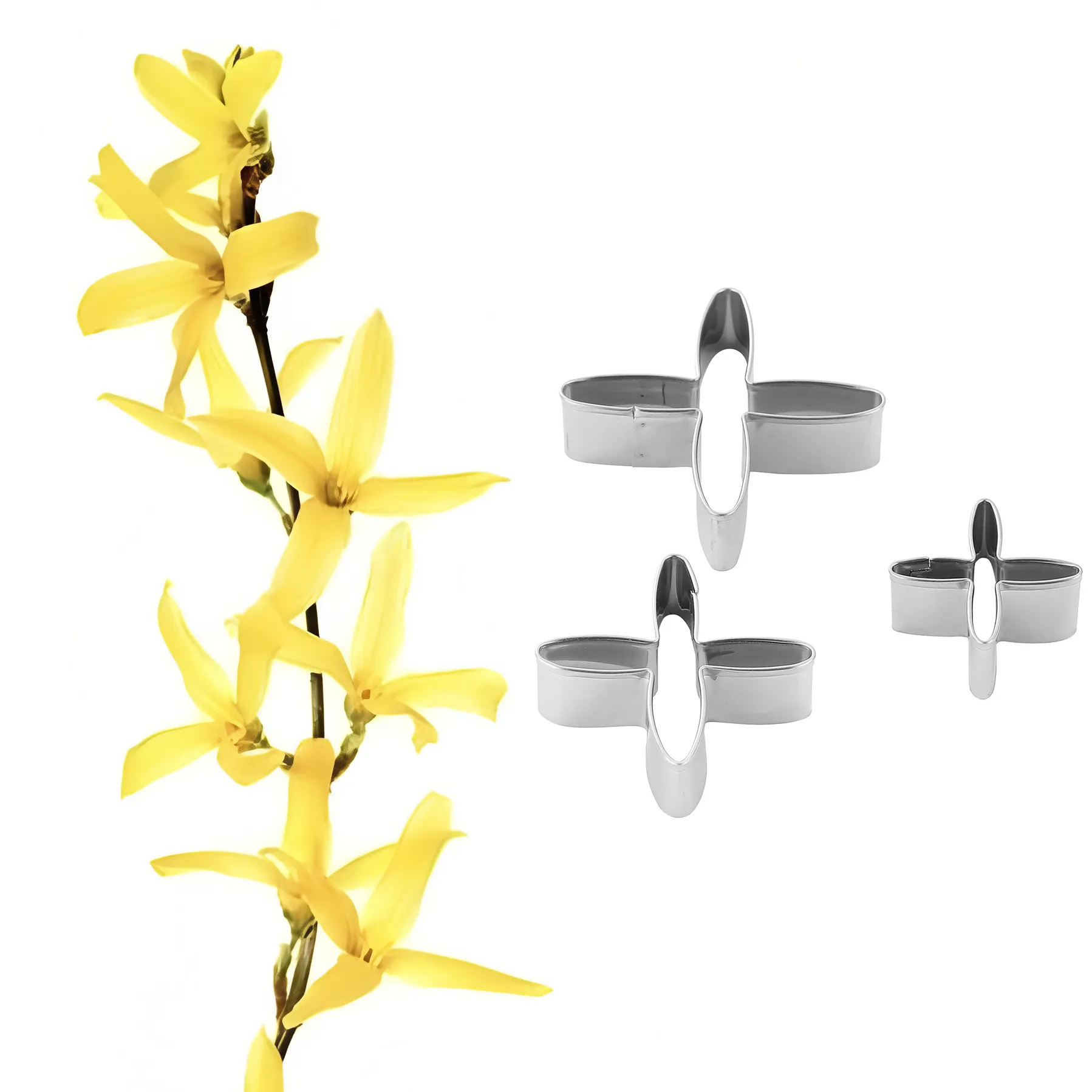 Stampo per Torta con Petali di Forsythia in Acciaio Inossidabile Taglia Biscotti Fondente Strumento di Decorazione