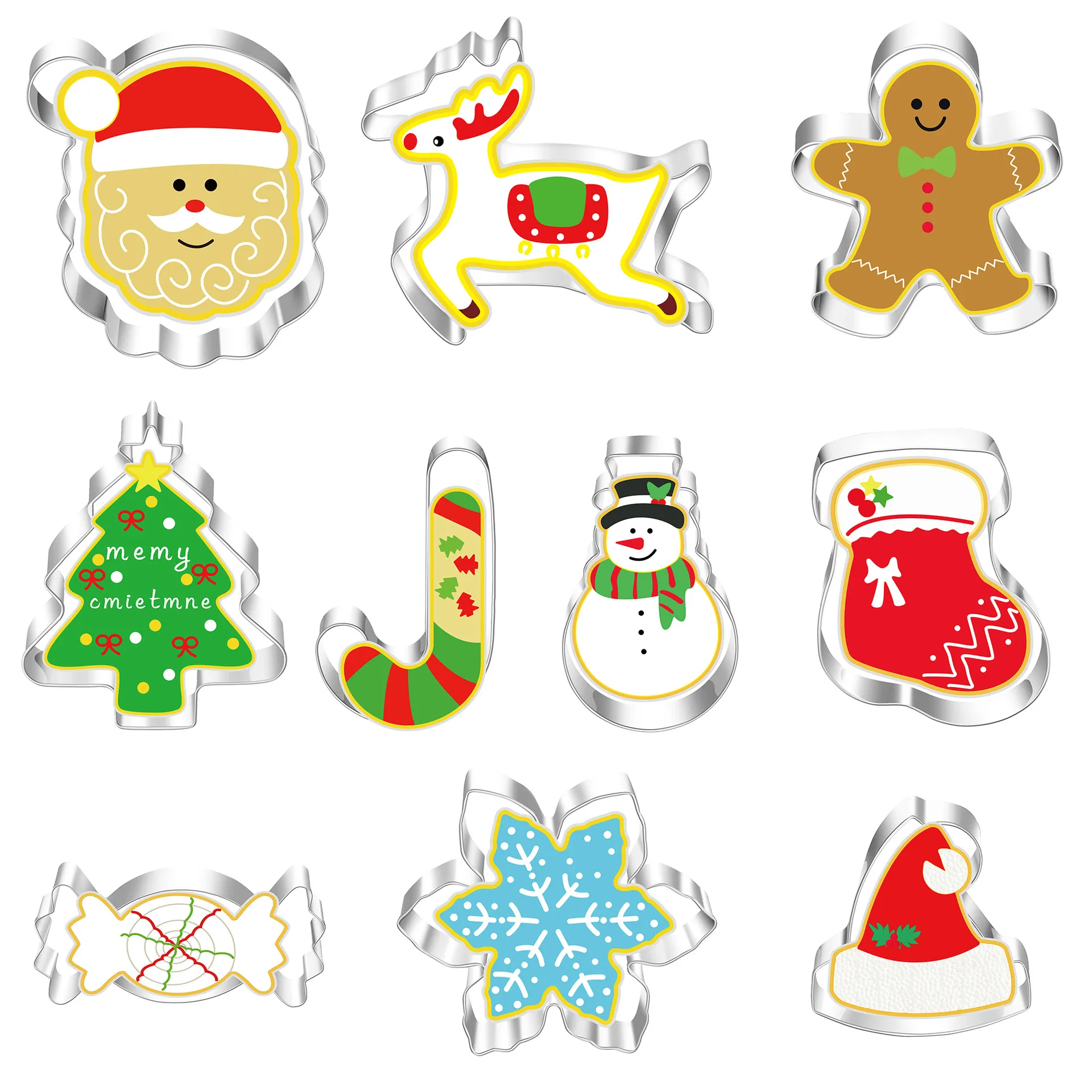 Stainless Steel Christmas Cookie Cutters Set Santa Claus Snowflake Elk Tree Snowman Biscuit Mold Baking Tool