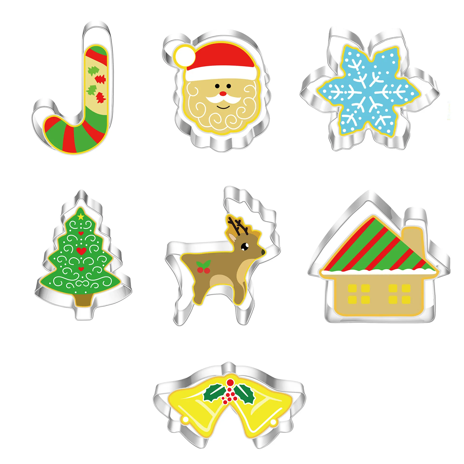 Stainless Steel Christmas Cookie Cutters Santa Snowflake Tree Elk House Bell Baking Molds Festive Pastry Tools