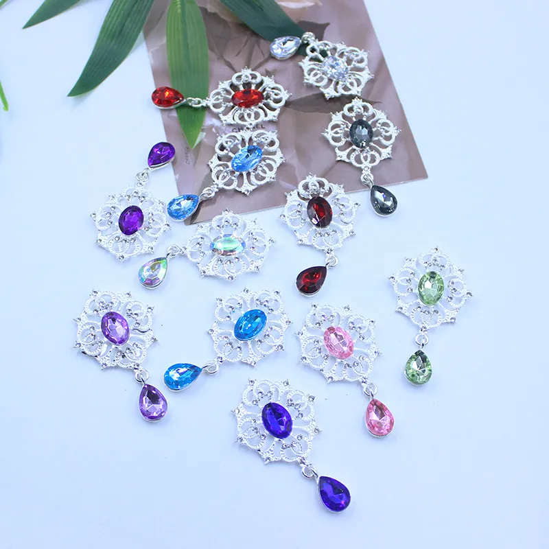 Zilveren Legering Bloemen Schaal Strass Gesp Druppel Hanger DIY Sieraden Accessoires Voor Kleding Tas Decoratie Ambacht