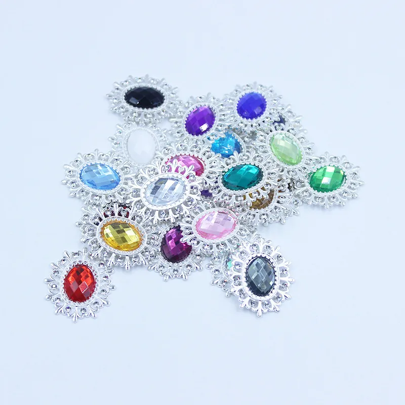 Silver Oval Alloy Acrylic Rhinestone Decorative Button DIY Shoes Clothing Bow Hair Accessories Craft Material