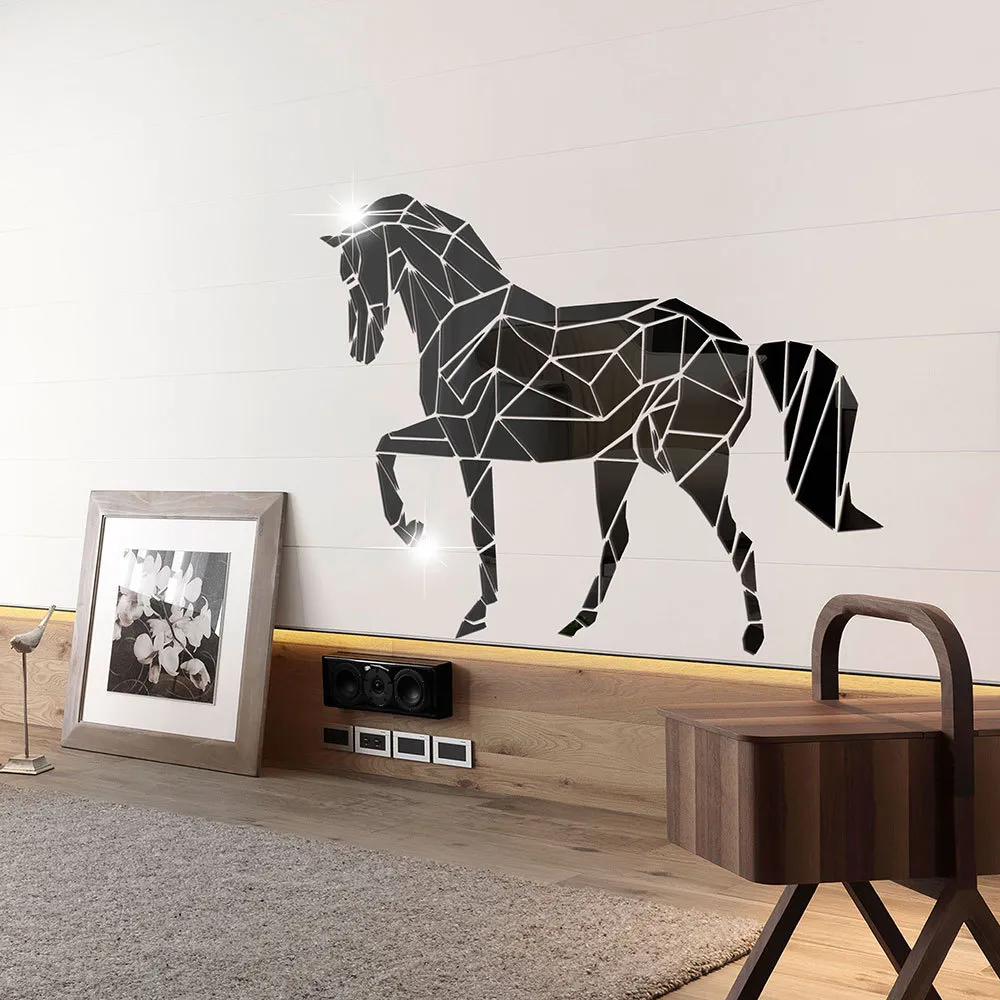 Geometric Horse Acrylic Mirror Wall Sticker 3D Art Decal Modern Minimalist Home Decor For Living Room Bedroom