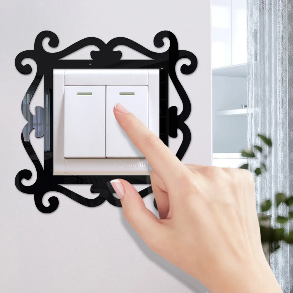 European Vintage Style Acrylic Switch Mirror Wall Sticker Decorative Self Adhesive Cover For Living Room Bedroom Home Decor