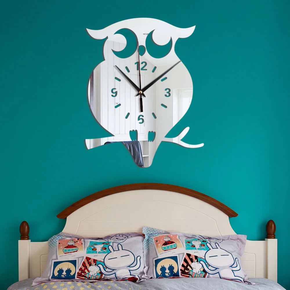 Acrylic Owl Wall Clock Modern Minimalist Mirror Wall Sticker Silent Sweep Movement Decorative Clock For Living Room Bedroom