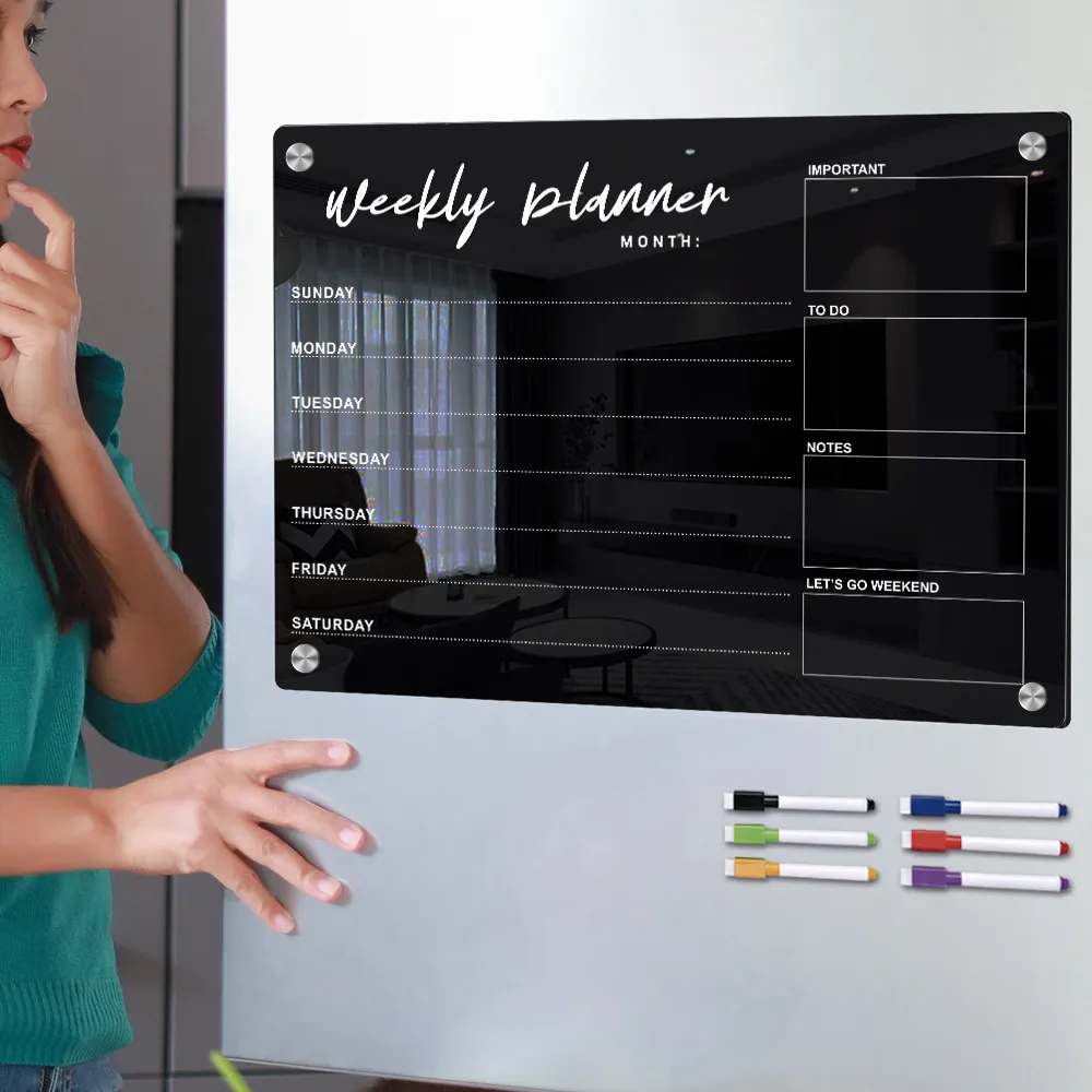 Transparent Acrylic Weekly Planner Magnetic Memo Board Erasable Message Board With Markers For Fridge Home Office