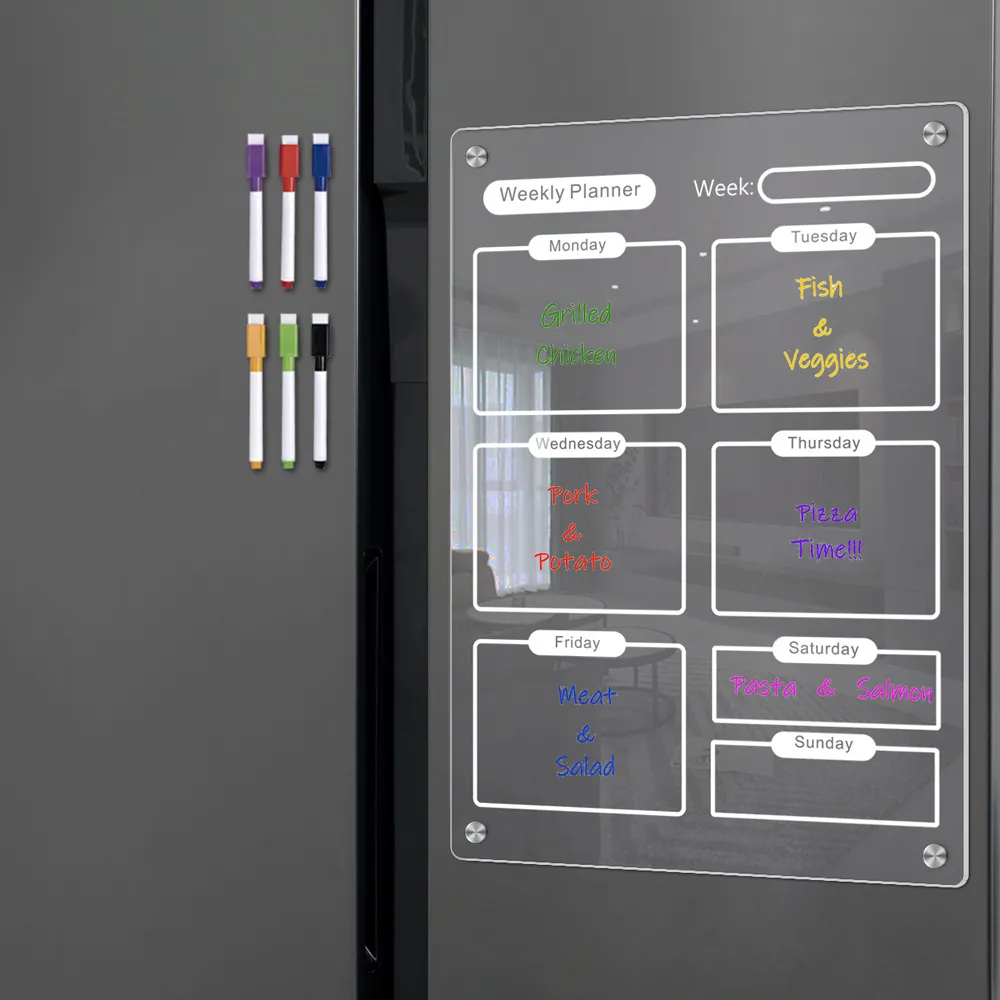Transparent Acrylic Weekly Planner Board Magnetic Dry Erase Calendar For Fridge With Six Markers Home Office Wall Decor