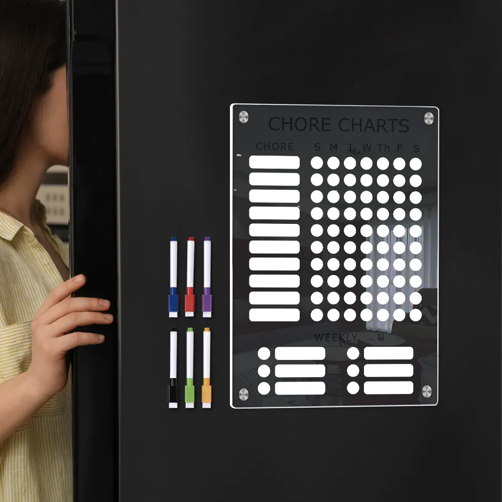 Transparent Acrylic Magnetic Calendar Weekly Planner Fridge Memo Board with Markers Dry Erase Board for Kitchen Office Home