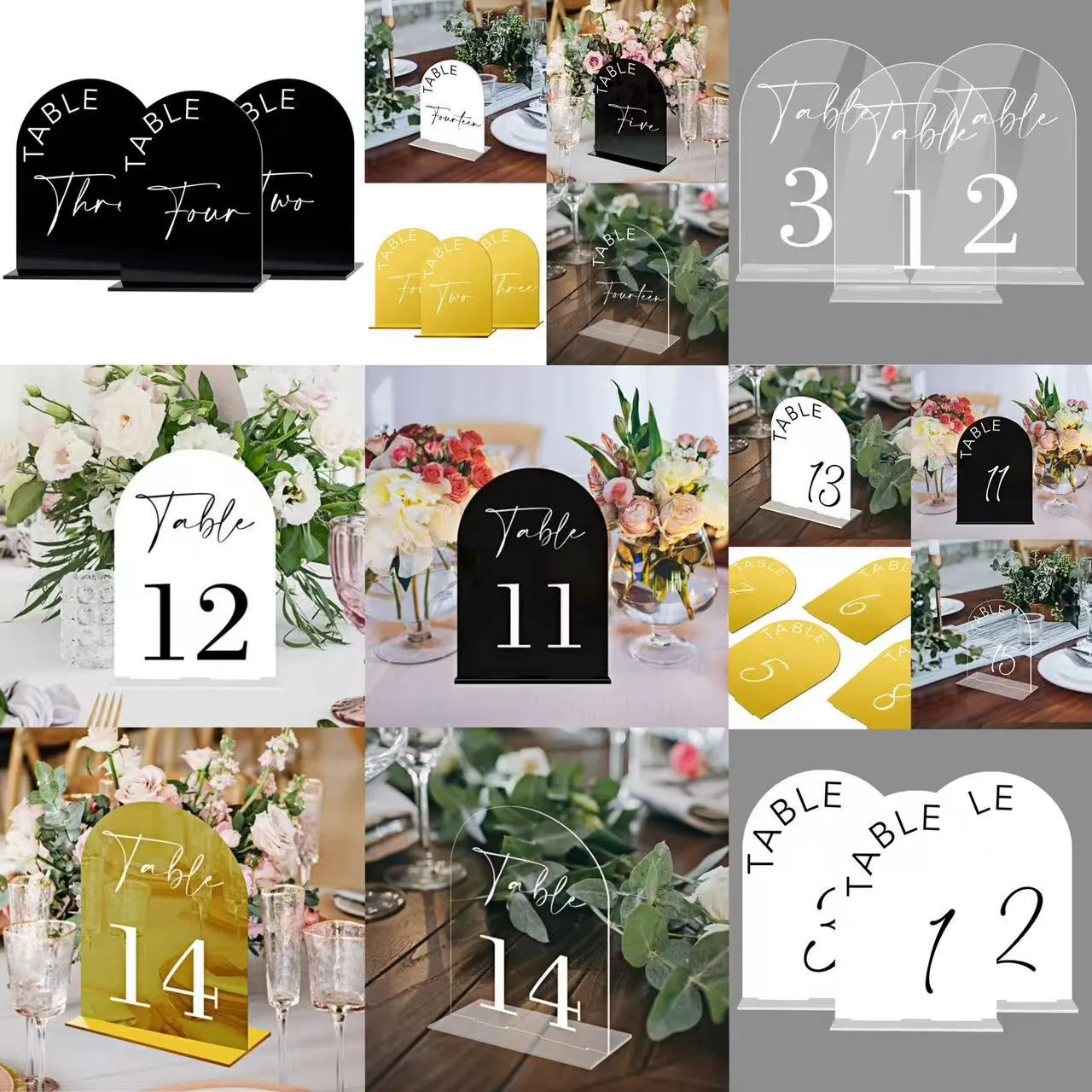 Acrylic Wedding Table Number Plate Arch Table Seating Sign Mirror DIY Printed Table Numbers Display Stand Party Decor