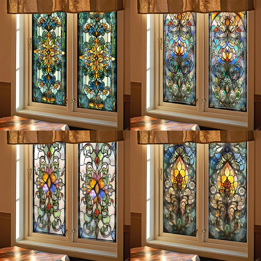 Franse Retro Dubbelzijdige Kleurrijke Steentextuur Raam Glasfolie Decoratieve Privacy Sticker Voor Huis Raam