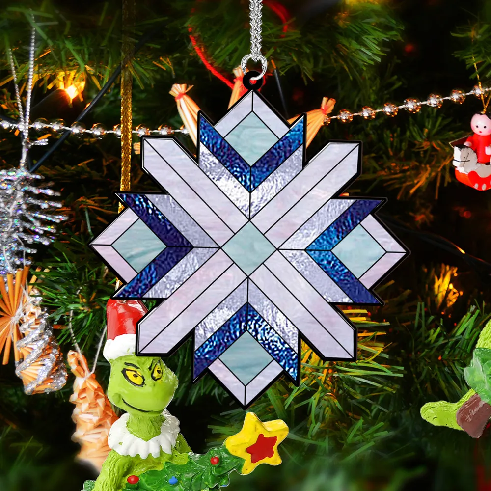 Plaque Suspendue en Flocon de Neige Acrylique Imprimé Double Face Ornement d'Arbre de Noël Avec Chaîne et Ventouse Décoration Murale
