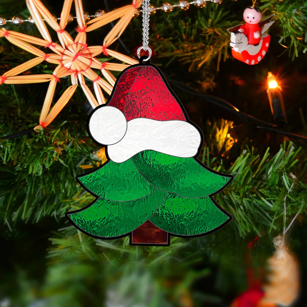 Noël Sapin Flocon de Neige Acrylique Panneau Suspendu Décor Imprimé UV Avec Chaîne Et Ventouse Pour Maison