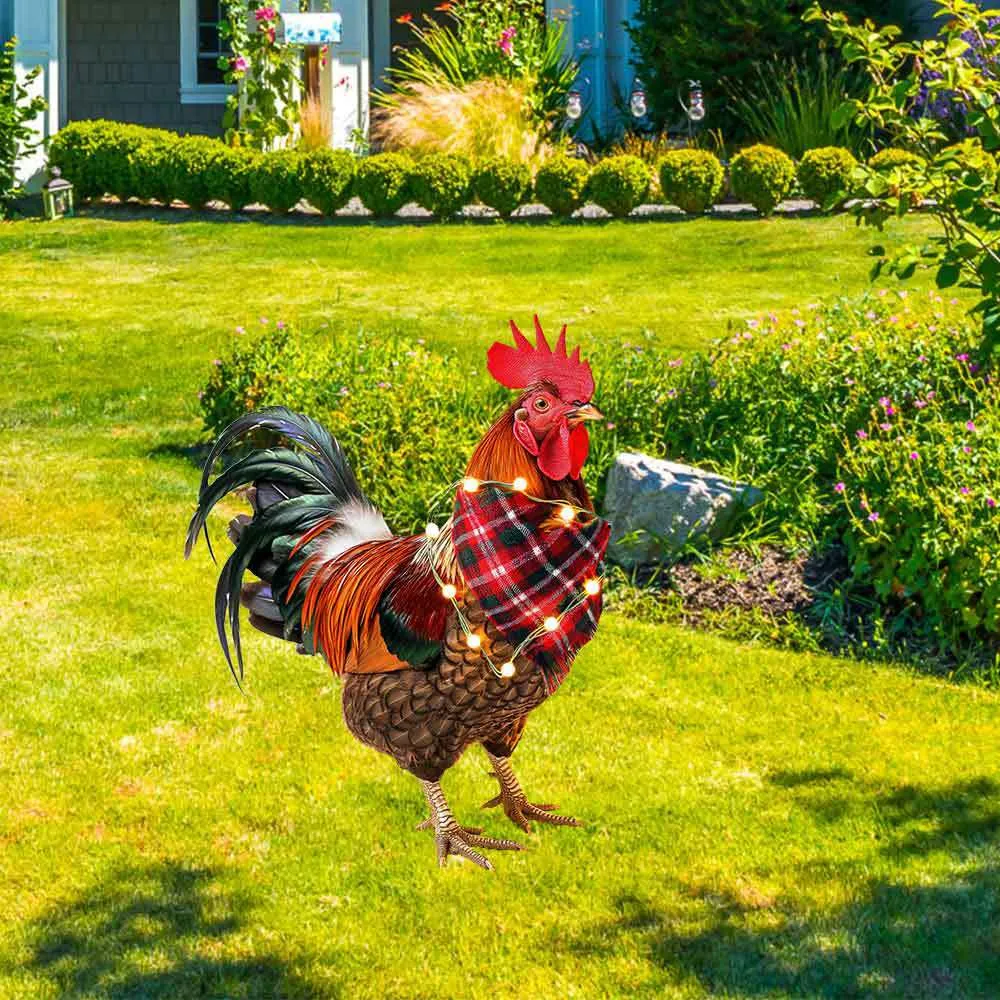 Paletto da Giardino in Metallo con Gallo di Natale Segnale da Cortile Decorazione per Prato all'Aperto Ornamento in Ferro
