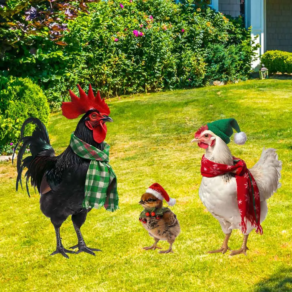 Noël Métal Poulet Piquet de Jardin Fer Cour Art Extérieur Pelouse Décoratif Ornement de Vacances