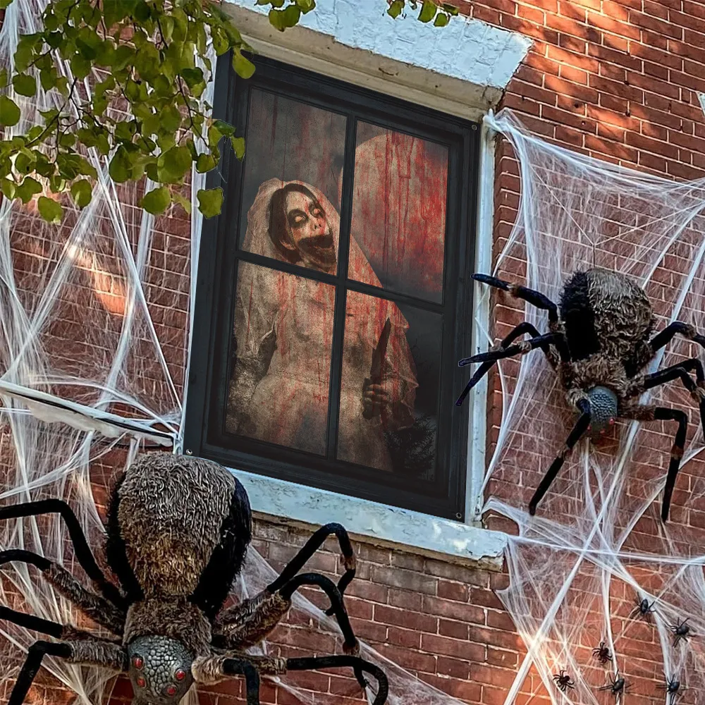 Halloween Blutige Nonne Gespenst Gesicht Stoff Fenster Dekoration Wandteppich Gruselig Feiertag Party Hintergrund Requisite